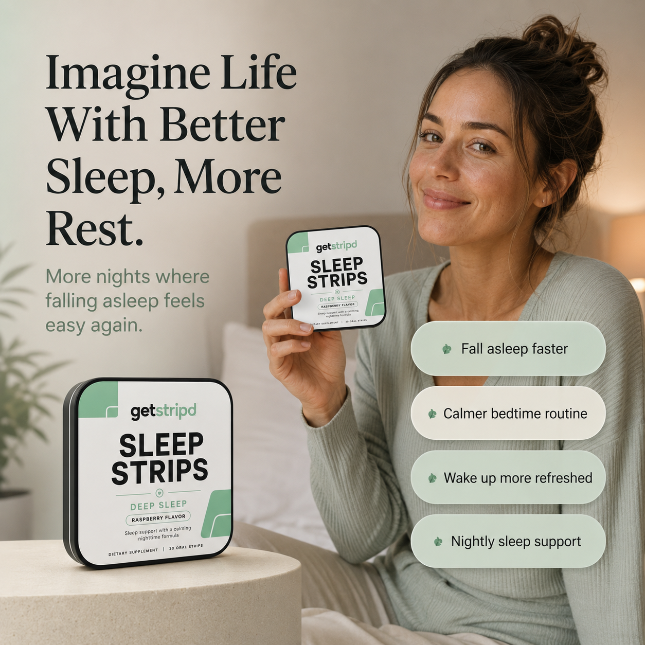Getstripd SleepStrips Calm Night - Raspberry, 30-Day Supply