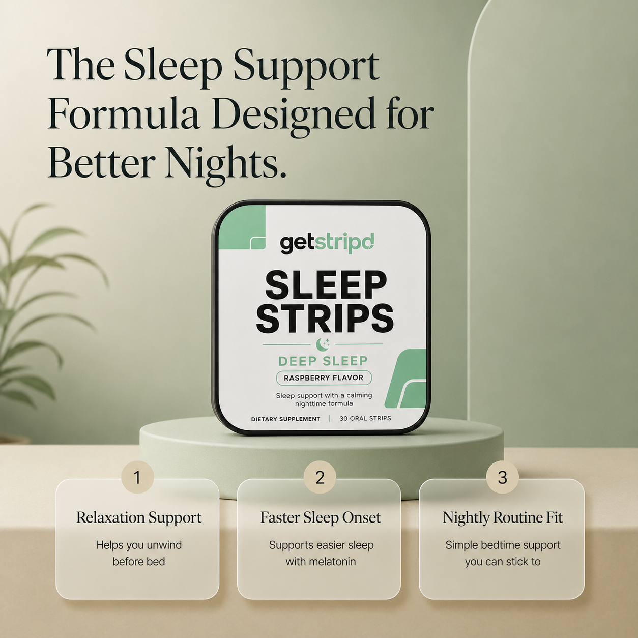 Getstripd SleepStrips Calm Night - Raspberry, 30-Day Supply