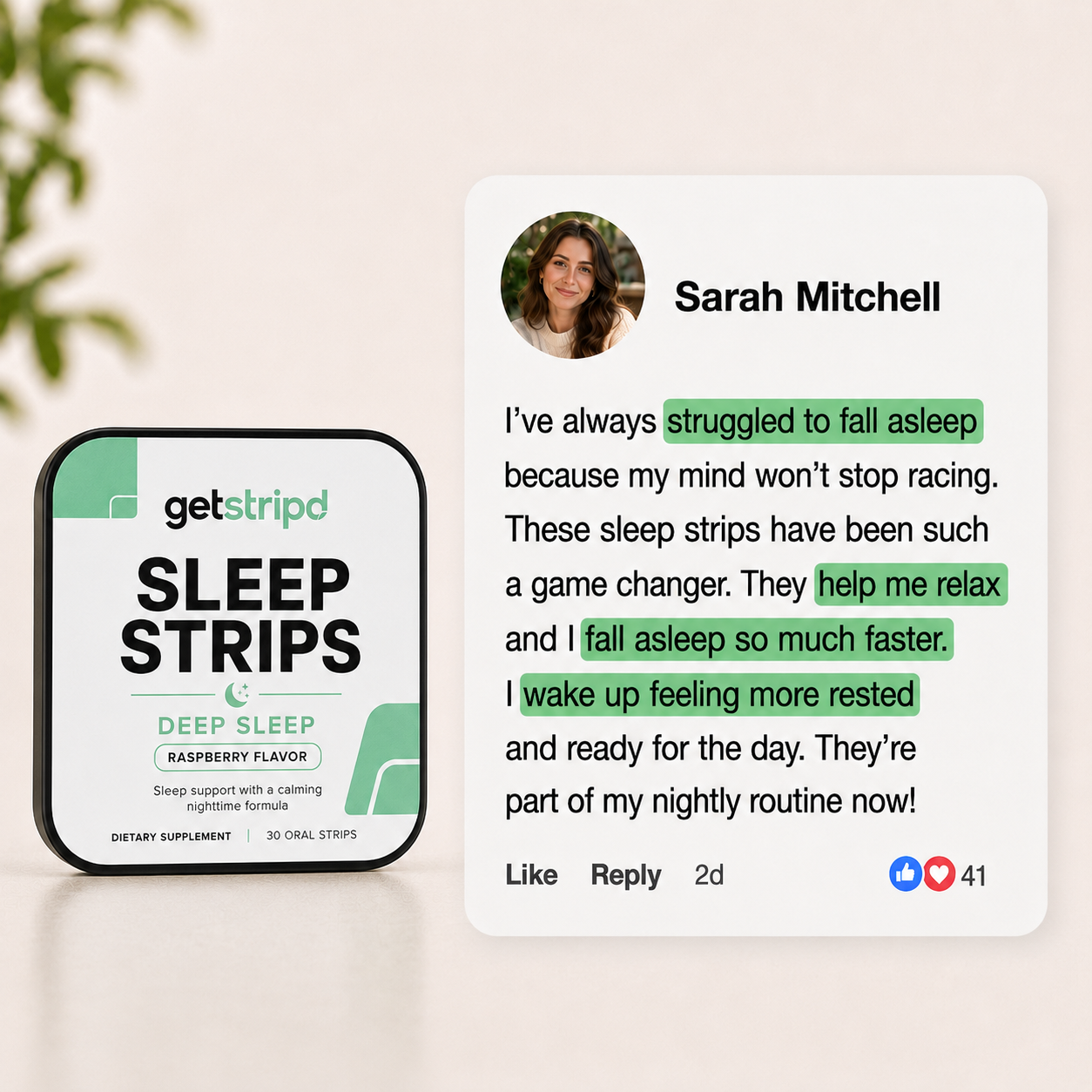 Getstripd SleepStrips Calm Night - Raspberry, 30-Day Supply